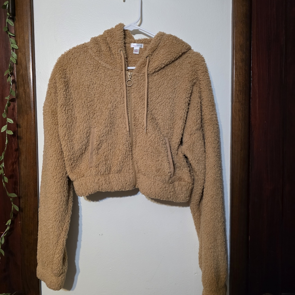 Cozy Tan Sherpa Cropped Hoodie